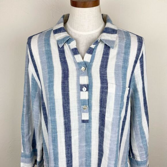 Habitat Linen Tunic Stripe Print Top - Blue & White - Picture 4 of 7